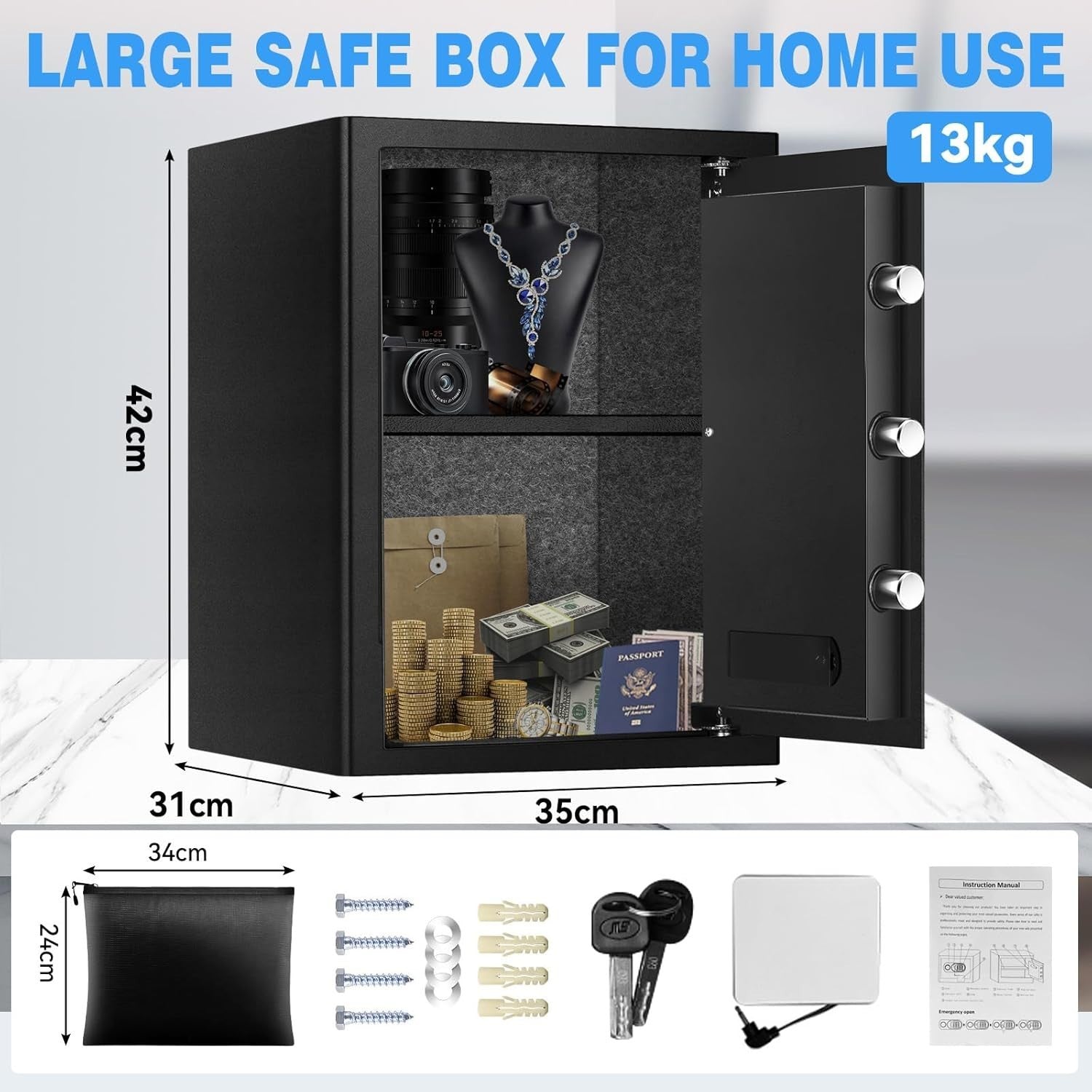 50L Fireproof Safe Box Digital Keypad Security Safe with LED Light