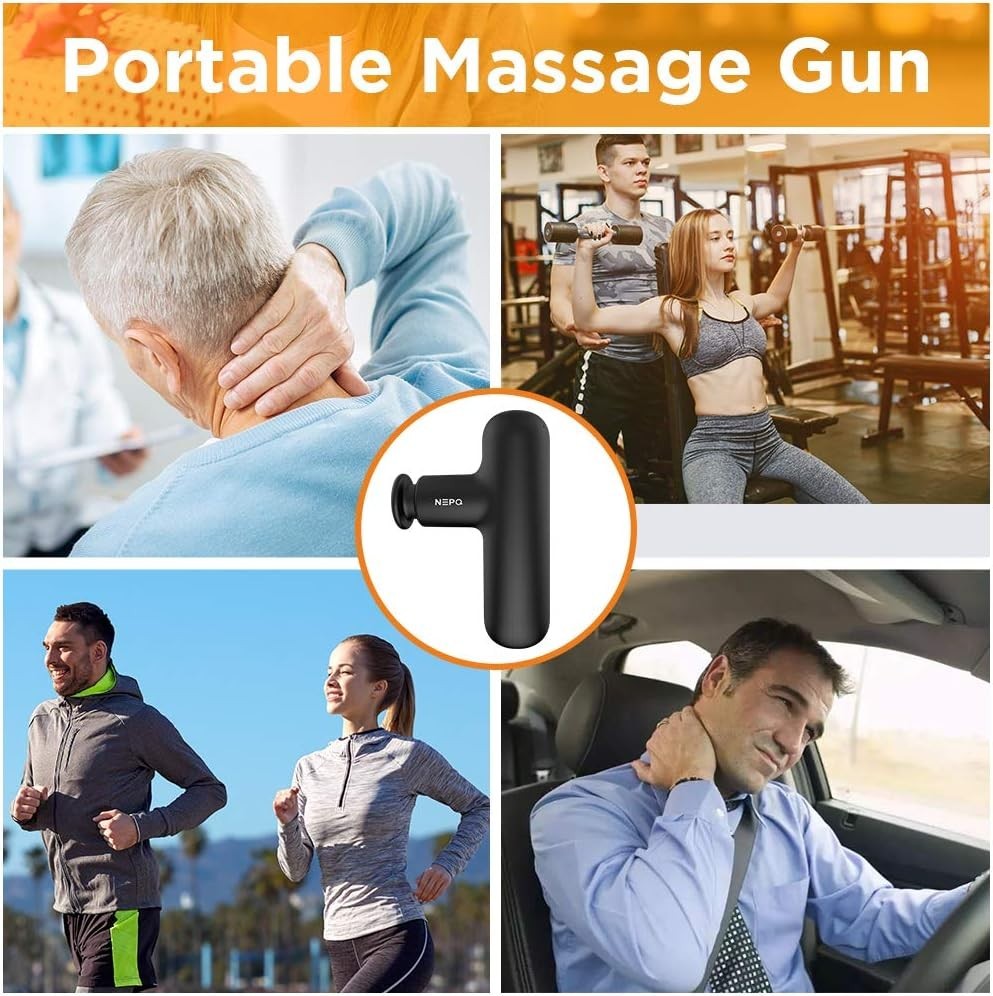Mini Massage Gun Deep Tissue Percussion Handheld 4 Heads 4 Speeds Portable