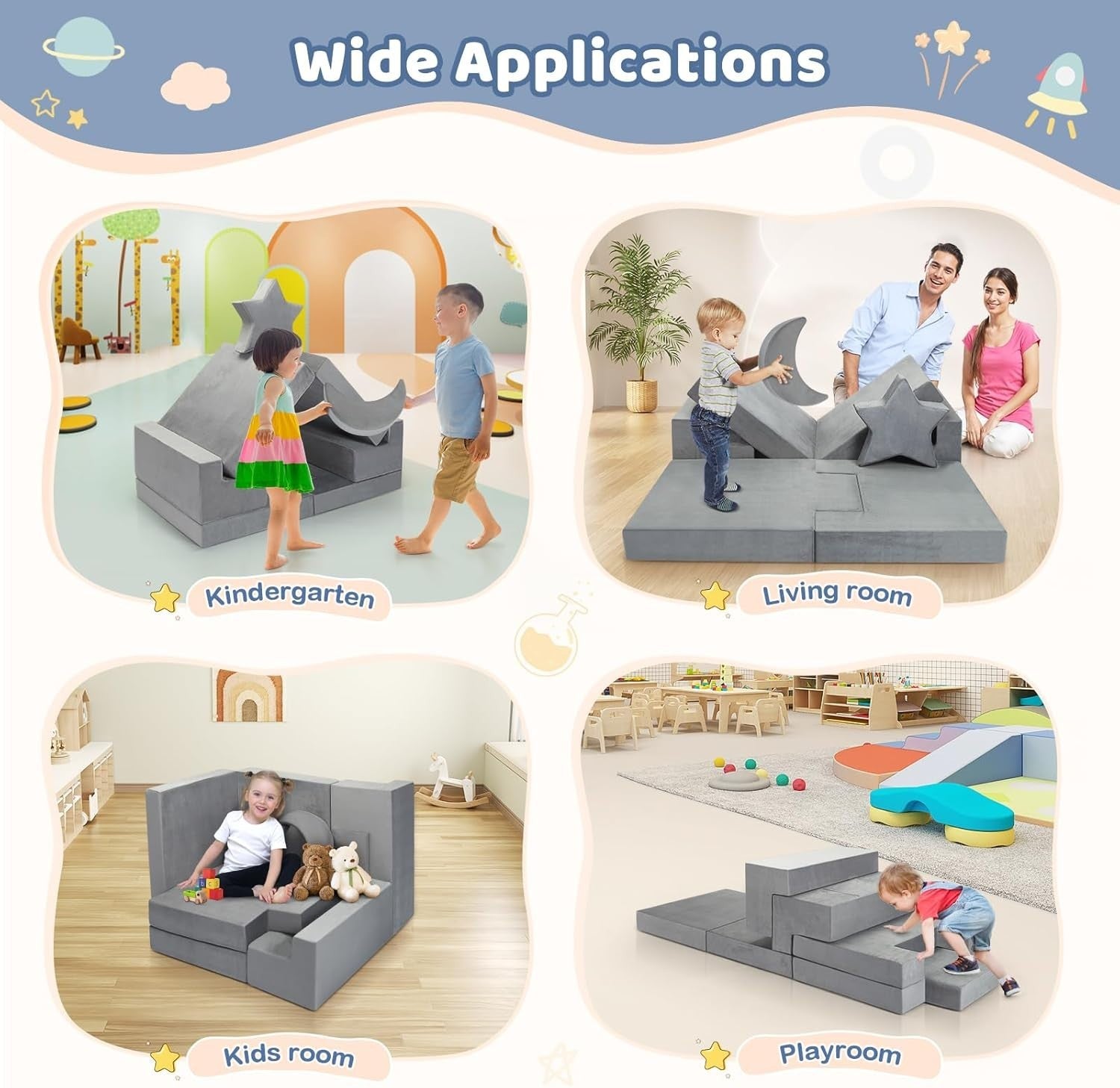 Modular Kids Foam Sofa Set with Glow-in-the-Dark, Washable Cover, Creative Play