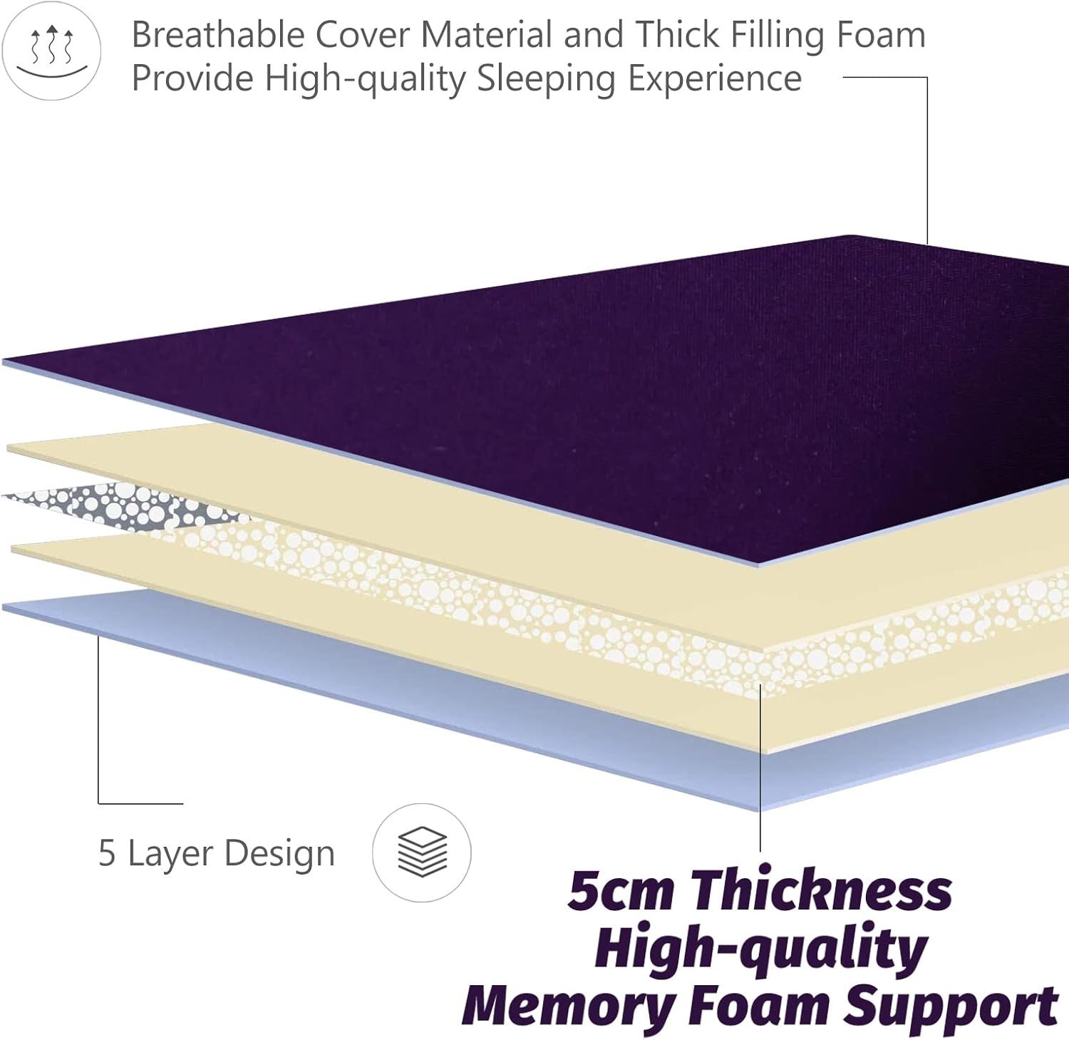 Purple Foldable Futon Mattress | Thick Quilted Floor Sleeping Pad, Portable