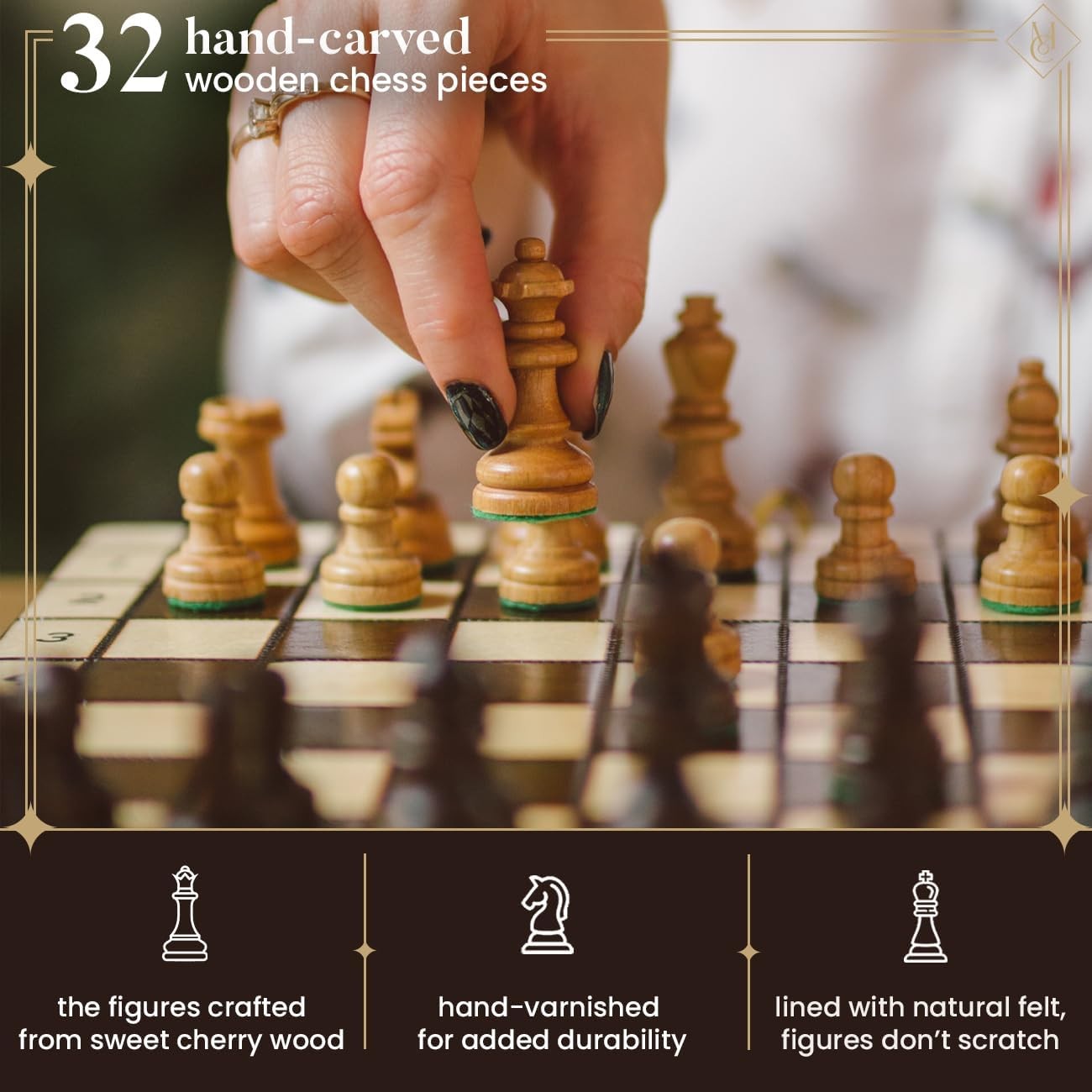32cm Wooden Chess Set | Handcrafted Portable Board & Classic Pieces | Travel Gam