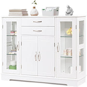 White Kitchen Sideboard 81cm Buffet Cabinet 2 Drawers 5 Adjustable Shelves