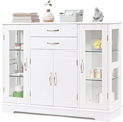 White Kitchen Sideboard 81cm Buffet Cabinet 2 Drawers 5 Adjustable Shelves