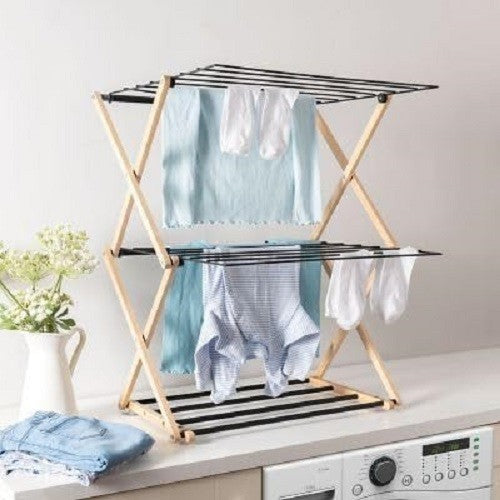 Compact Concertina Clothes Airer 3 Tier Folding Drying Rack Space Saving
