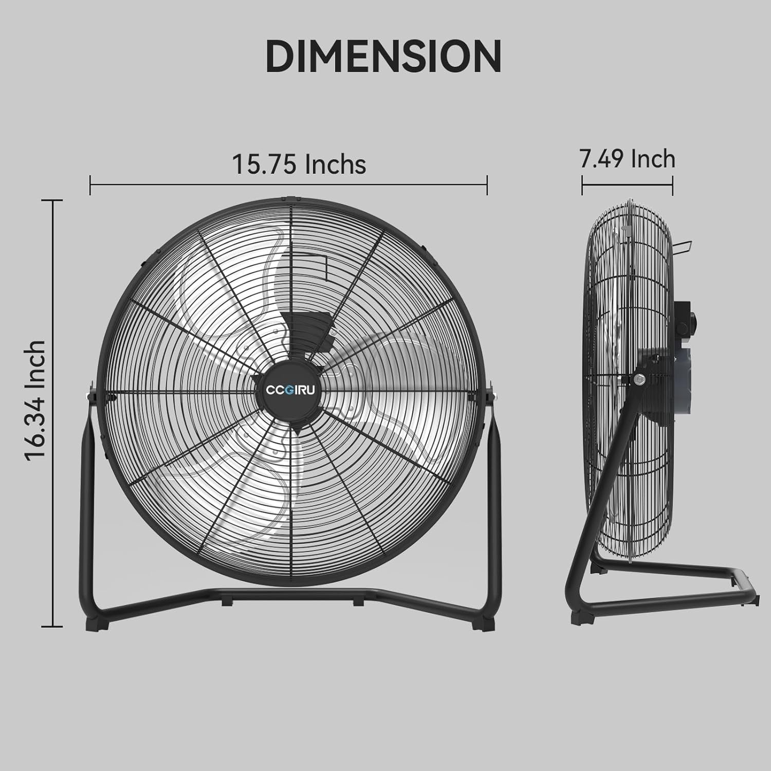 12" High Velocity Floor Fan 3-Speed Metal 180° Tilt Heavy Duty Quiet Cooling Gym