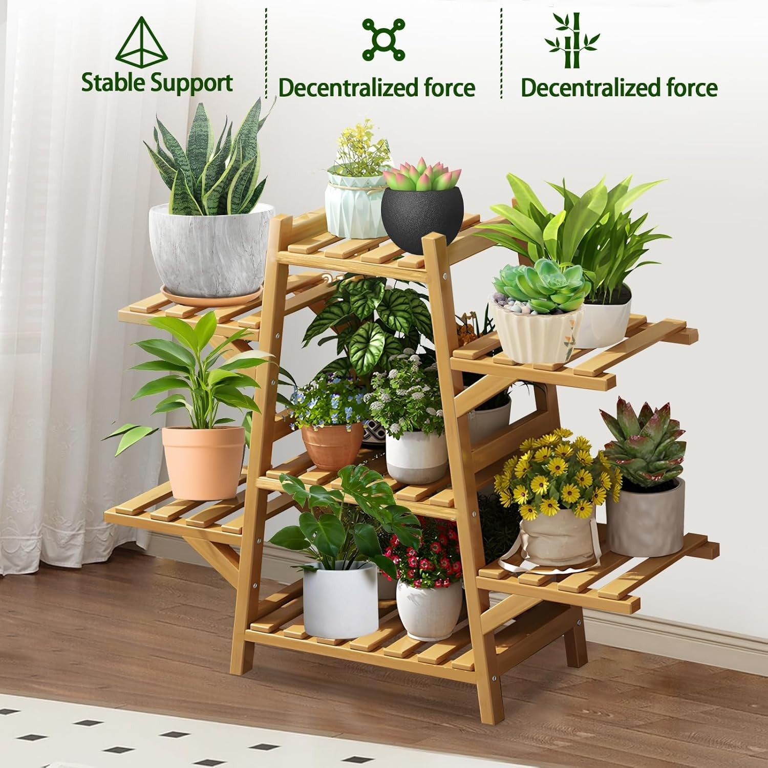 5 Tier Bamboo Plant Stand Indoor Outdoor Corner Shelf Multi-Level Flower Rack