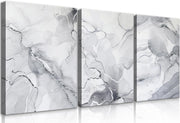 Grey White Marble Canvas Wall Art Set of 3 12x16in Abstract