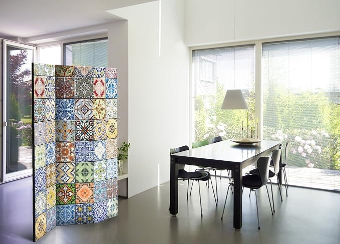 Vibrant Mosaic Tile Pattern 3-Panel Folding Privacy Room Divider 135x172cm