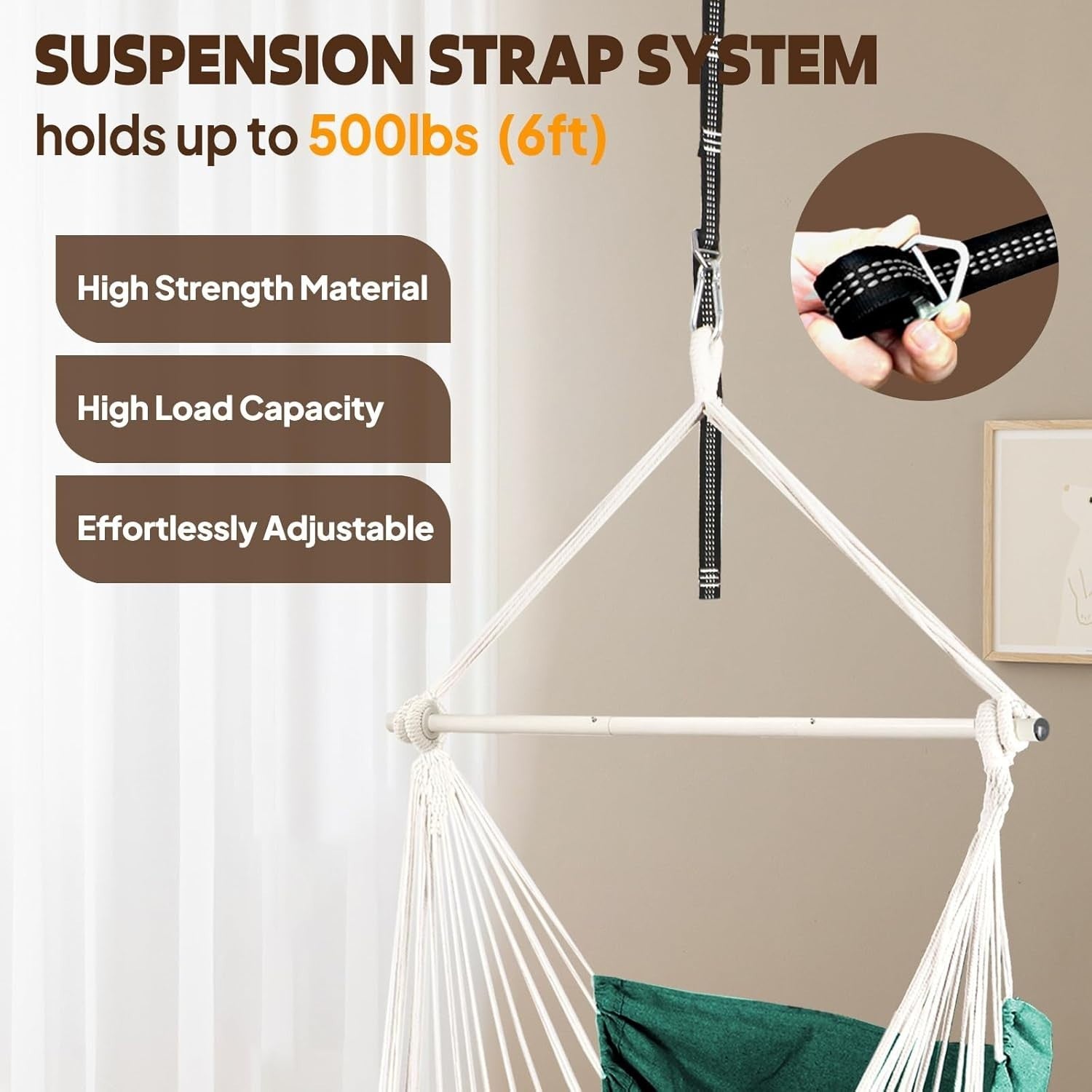 Hammock Chair with Footrest & Cushions | 550lbs Heavy Duty Indoor Outdoor Seat