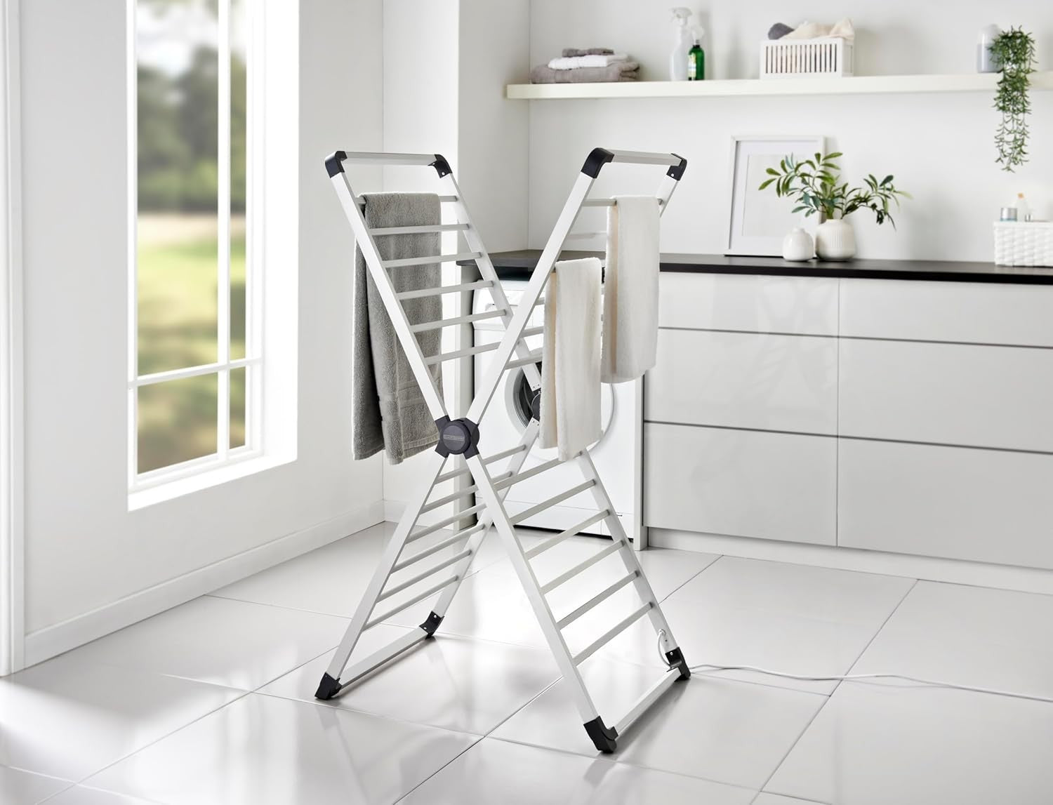 X Frame Heated Clothes Airer 12.5m Drying Space Foldable Energy Efficient