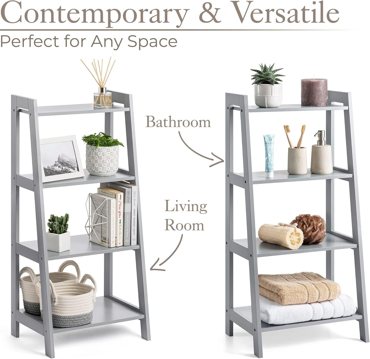 4 Tier Ladder Shelf Bathroom Storage Unit Wooden Display Stand Grey