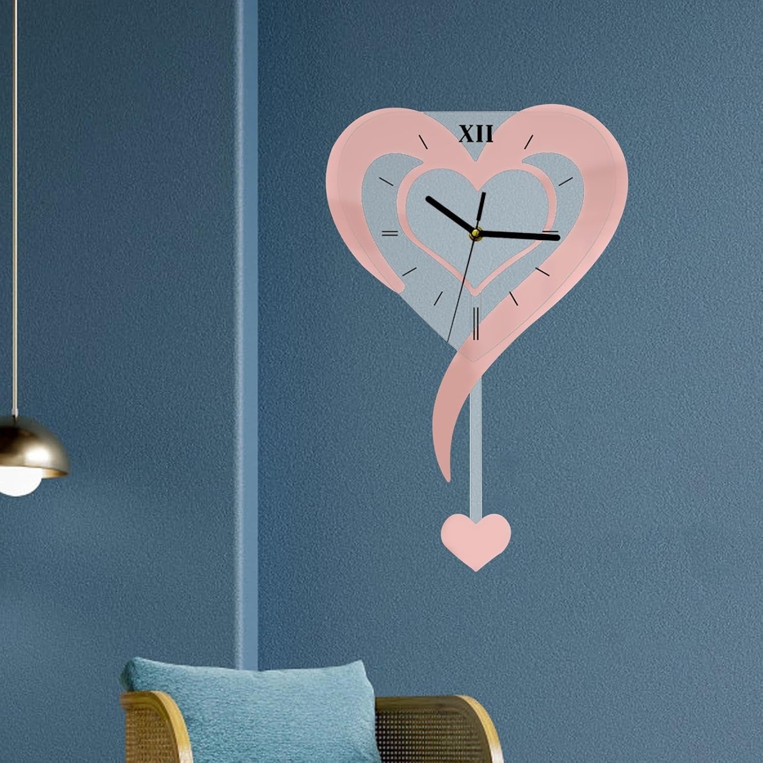 Heart Shaped Wall Clock Pink Silent Acrylic Modern Decorative Home Gift