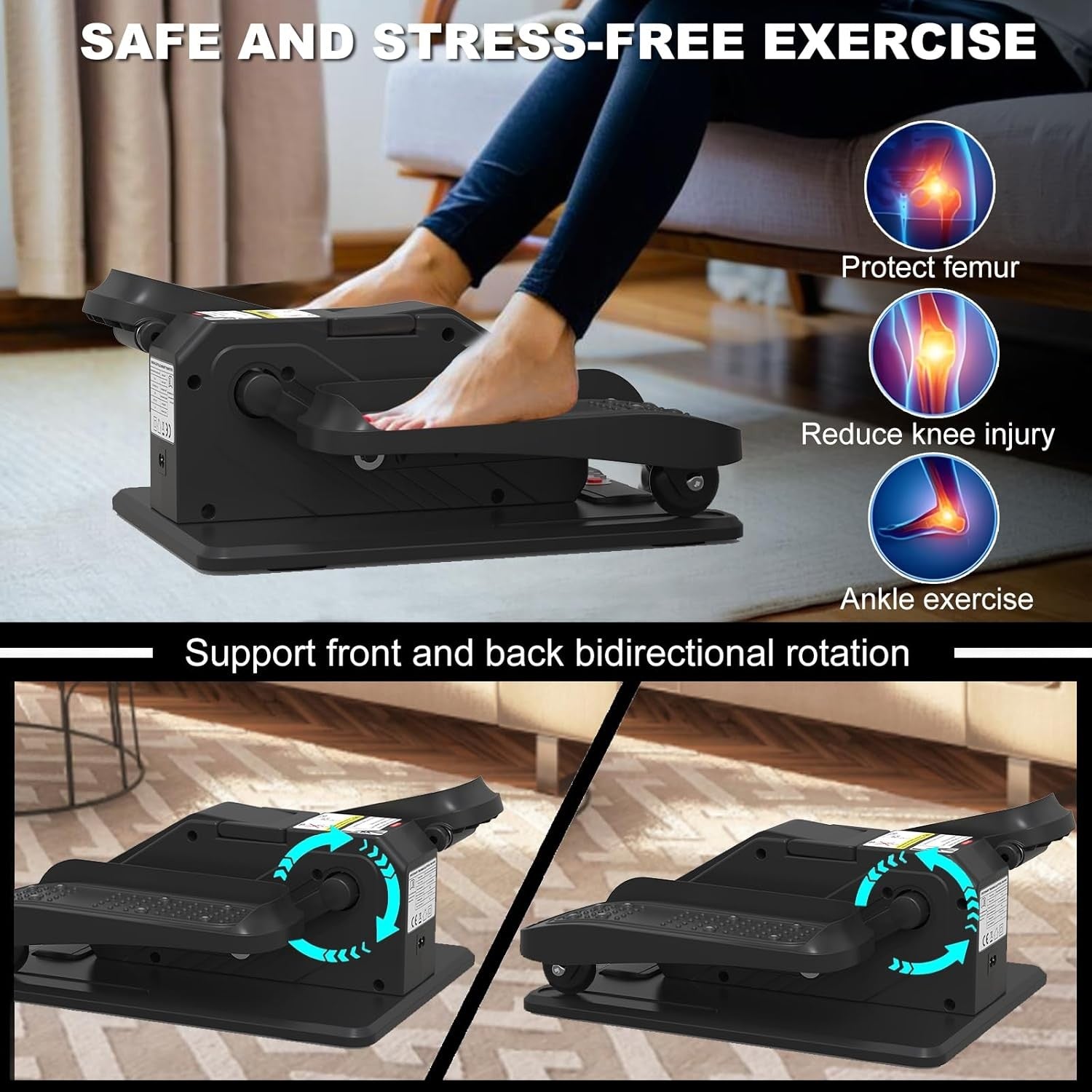 Under Desk Elliptical Machine Quiet Seated Pedal Exerciser Remote Control