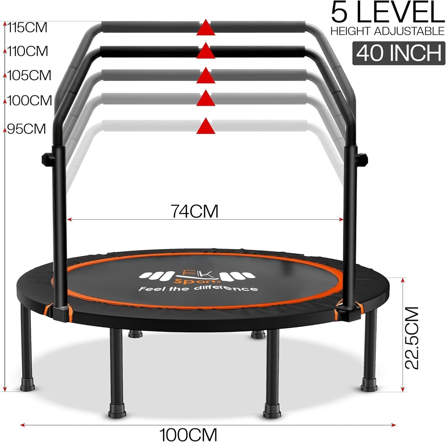 40” Foldable Mini Fitness Trampoline Rebounder Adjustable Handle
