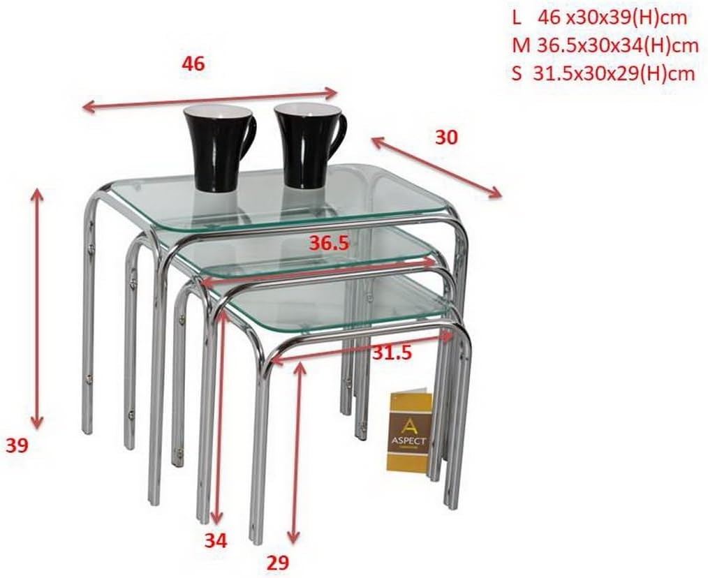 3pc Nesting Side Tables Clear Tempered Glass Chrome Legs Modern Contemporary Set
