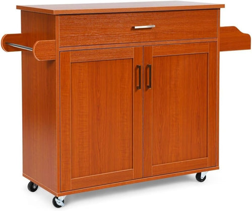 Kitchen Island Cart with Drawer, Adjustable Shelf & Towel Rack, 40x116cm