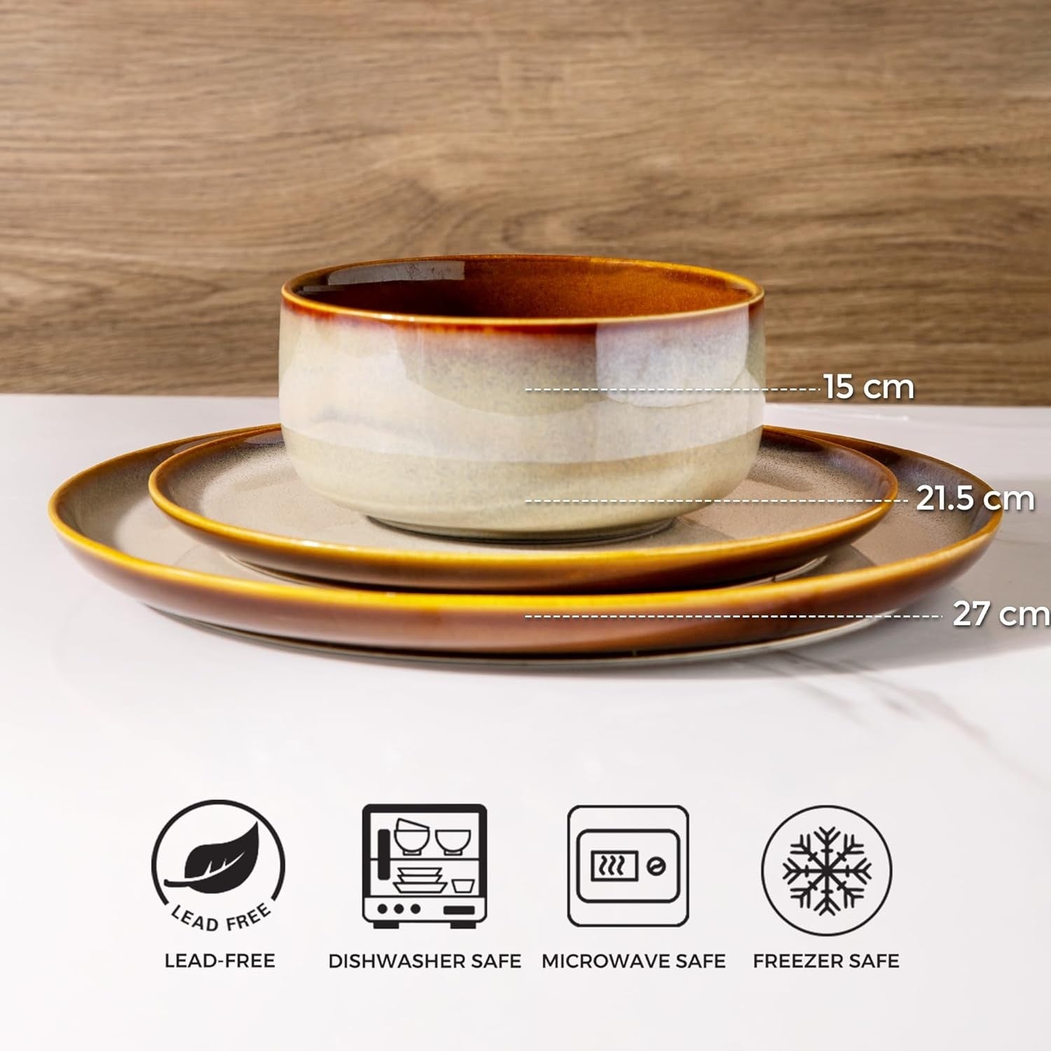 18 Piece Stoneware Dinner Set for 6 Plates Bowls Scratch Resistant Glazed