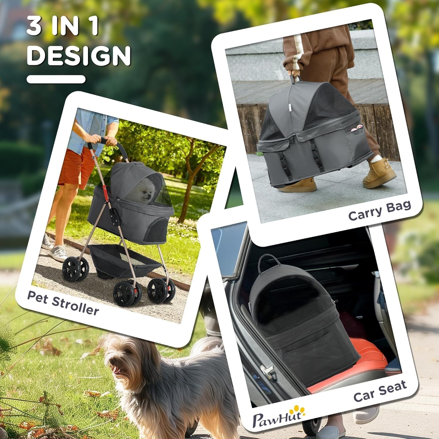 3 in 1 Pet Stroller Dog Cat Pushchair Detachable Carrier Foldable Travel
