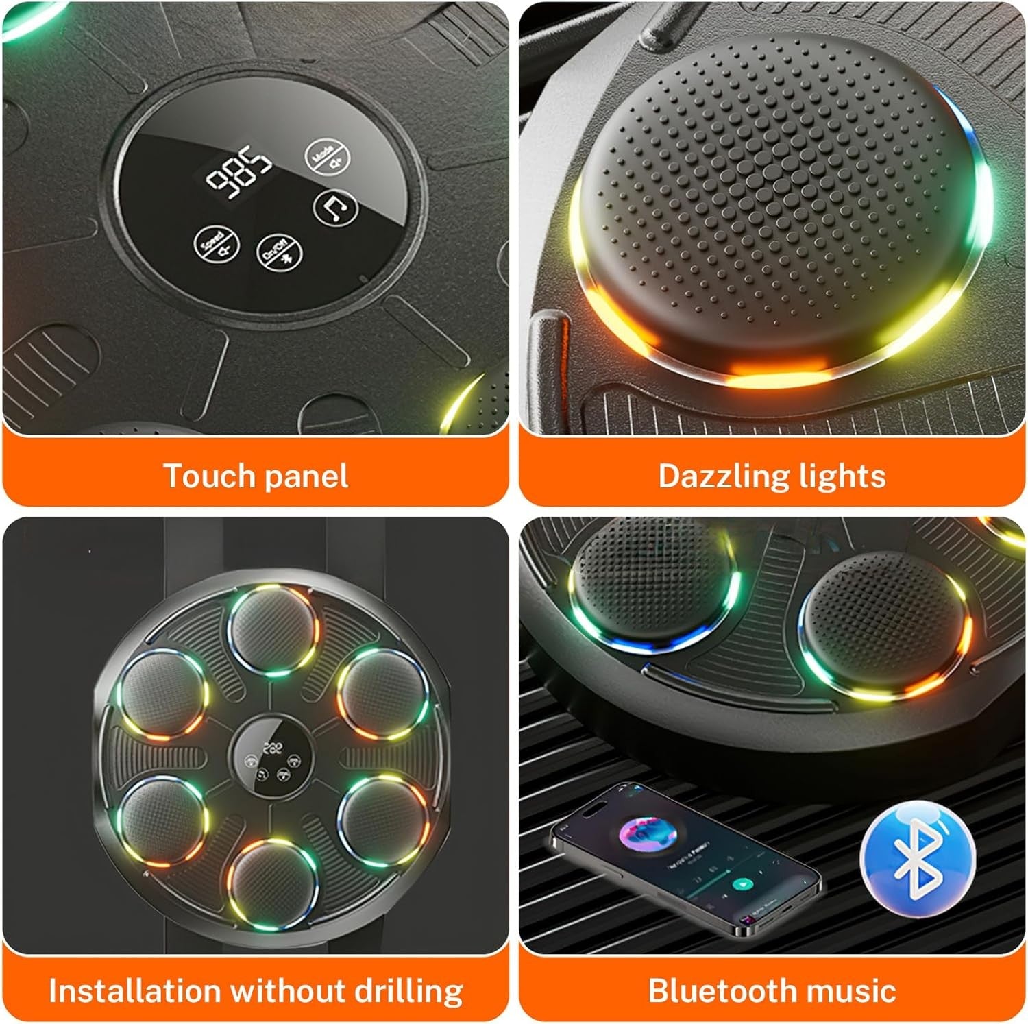 Music Boxing Machine Bluetooth LED Wall Mount Punch Trainer Home Gym Fitness