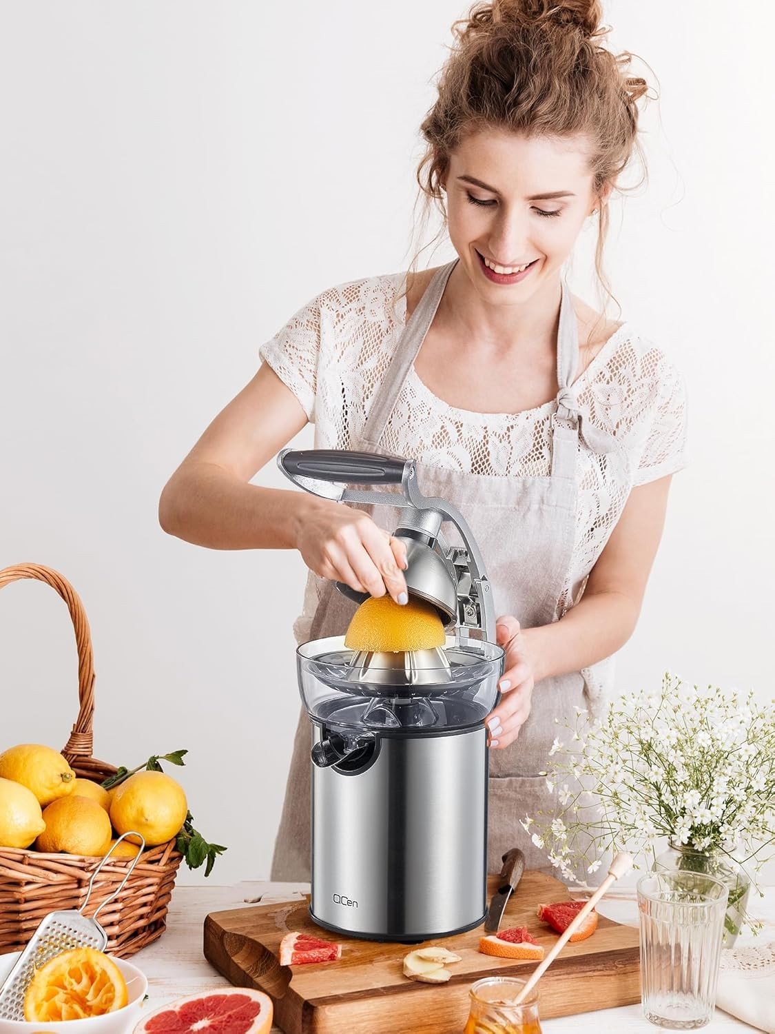 Electric Citrus Juicer Stainless Steel Anti Drip 2 Cones Easy Clean