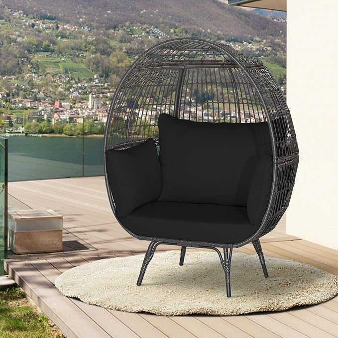 Luxury Oversized Egg Chair Rattan Wicker Lounge Seat with Cushions 180kg