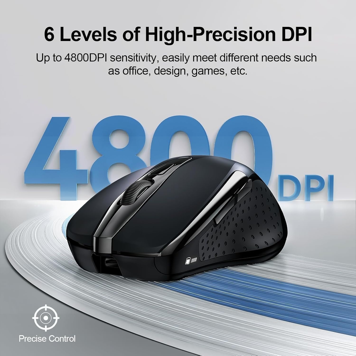 Black Rechargeable Wireless Mouse 4800DPI Silent Ergonomic USB Laptop PC