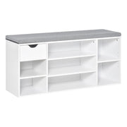 White Shoe Bench Seat with Drawer & 7 Adjustable Storage Compartments