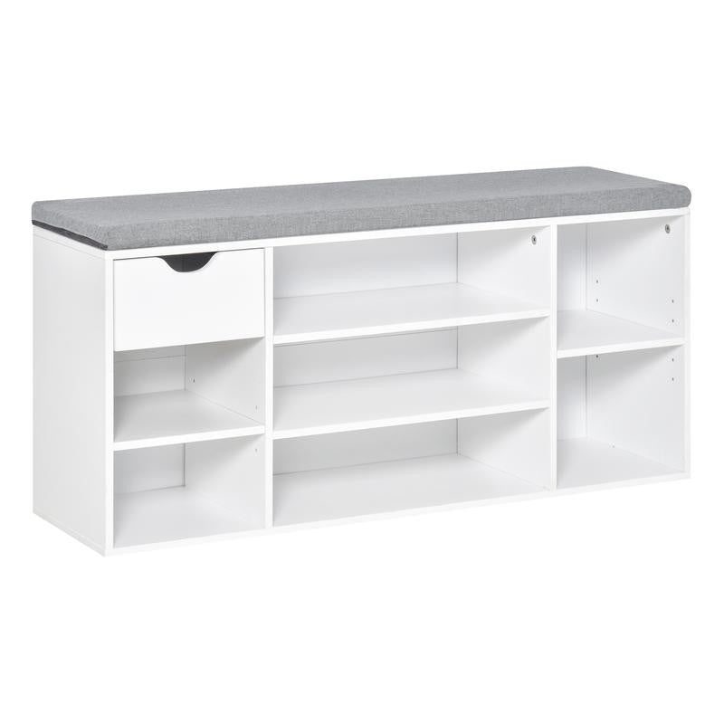 White Shoe Bench Seat with Drawer & 7 Adjustable Storage Compartments