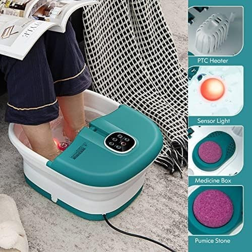 Folding Foot Spa Massager with Heat & Bubbles, Timer, Rollers, Pedicure Tub