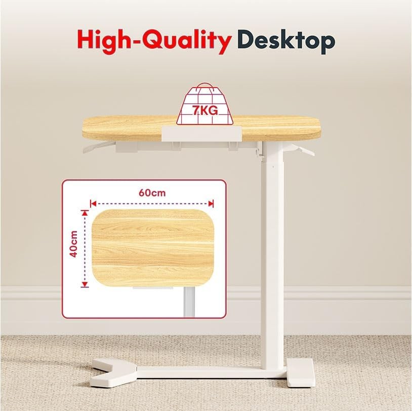 Adjustable Standing Overbed Desk Mobile Laptop Table Gas Lift 60x40cm