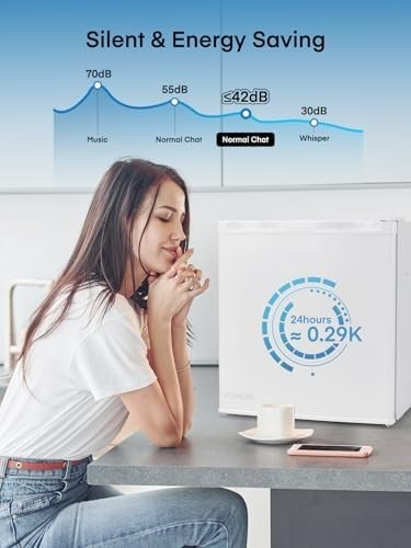 46L Mini Fridge Table Top Freezer-on-Top Quiet Reversible White