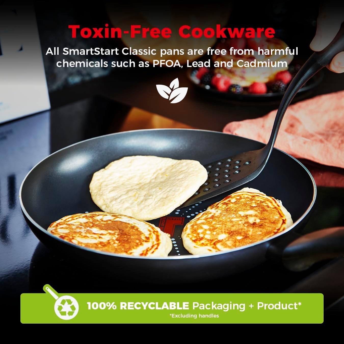 30cm Black Smart Start Non-Stick Frying Pan, Easy Clean, Oven Safe, PFOA-Free
