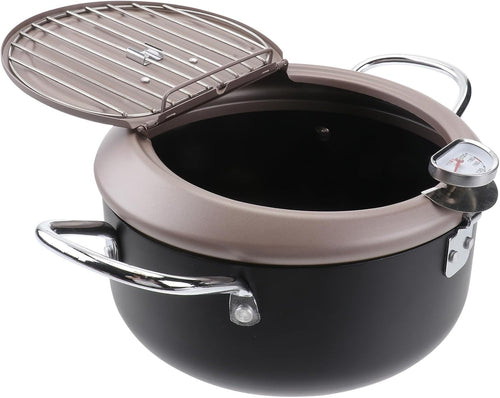 Japanese Style Deep Fryer Pan 20cm With Thermometer Lid Oil Rack