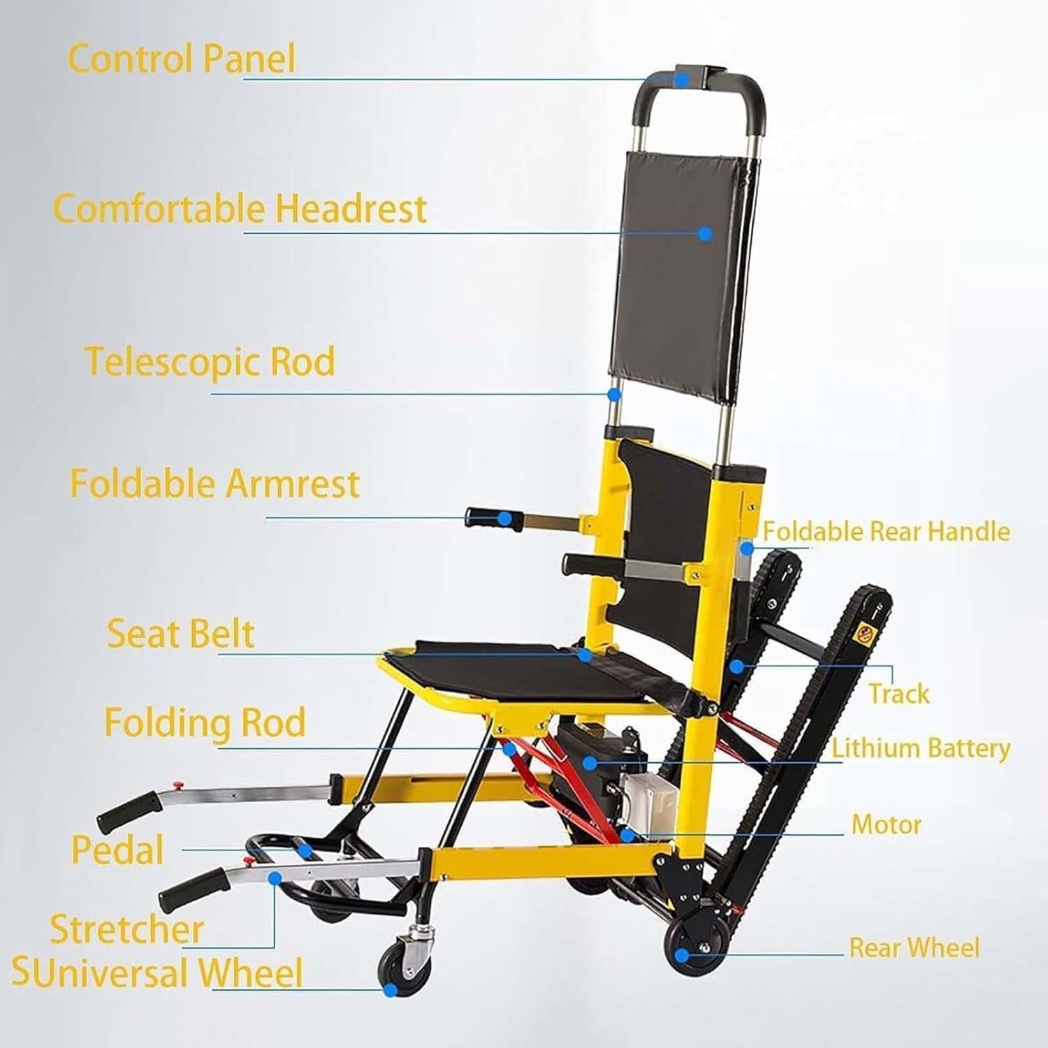 Electric Stair Climbing Wheelchair Trolley Foldable Mobility Chair 380lb
