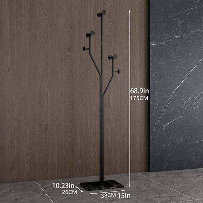 Black Metal Coat Rack Stand Marble Base Heavy Duty Modern Hall Tree Organizer