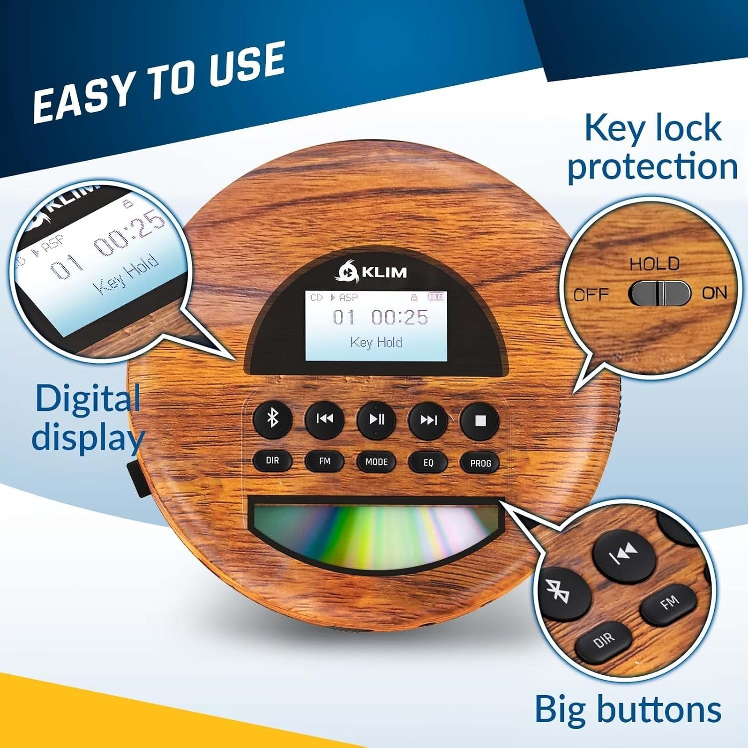 Portable CD Player Bluetooth FM Radio TF Card Rechargeable w Headphones