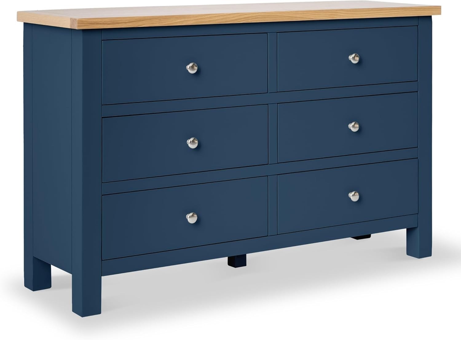 6 Drawer Navy Blue Chest – Solid Wood Storage, Matte Finish Bedroom Decor