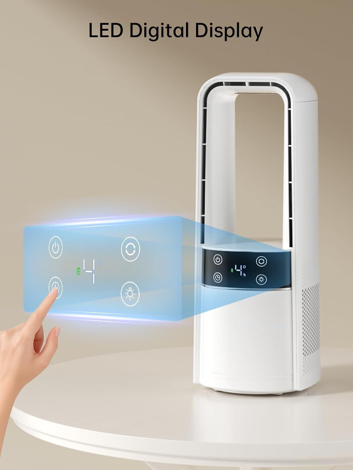 Bladeless Desk Fan – 120° Quiet 4-Speed Rechargeable w/ LED Touch Night Light