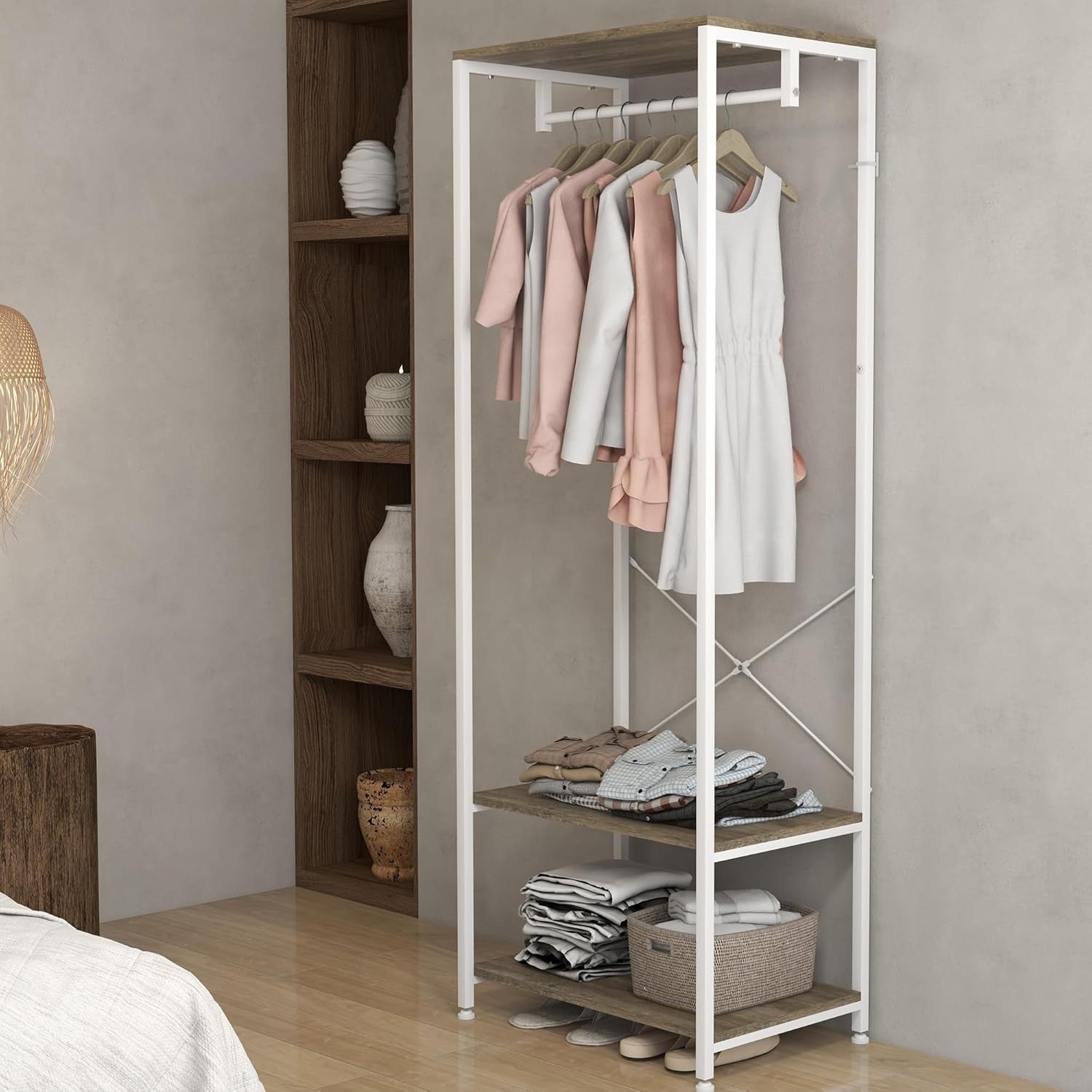 2-in-1 Coat Rack Hall Tree w/ Shoe Shelves Grey White 168cm