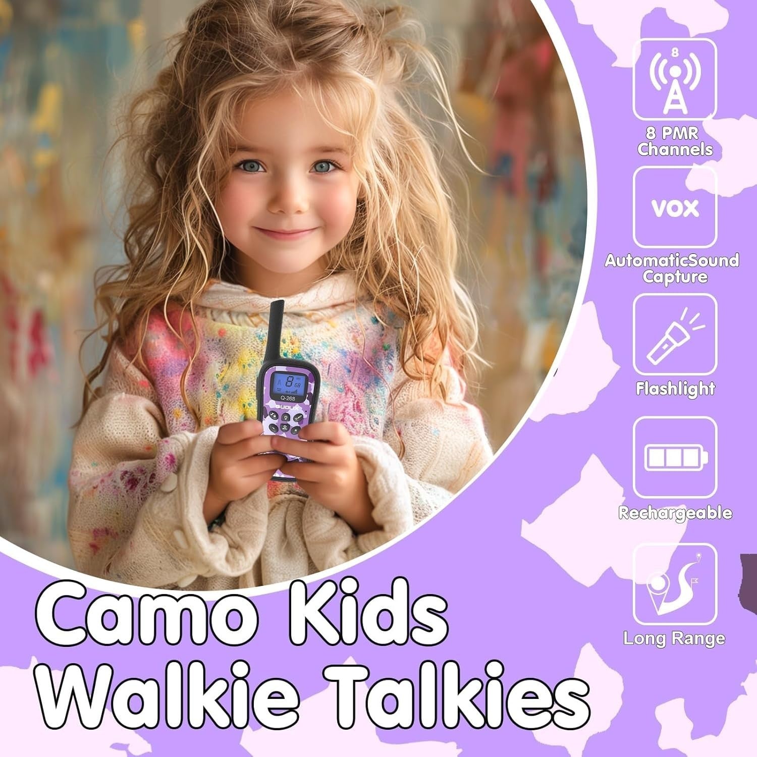 Kids Rechargeable Walkie Talkies 2 Pack Long Range VOX LED Flashlight
