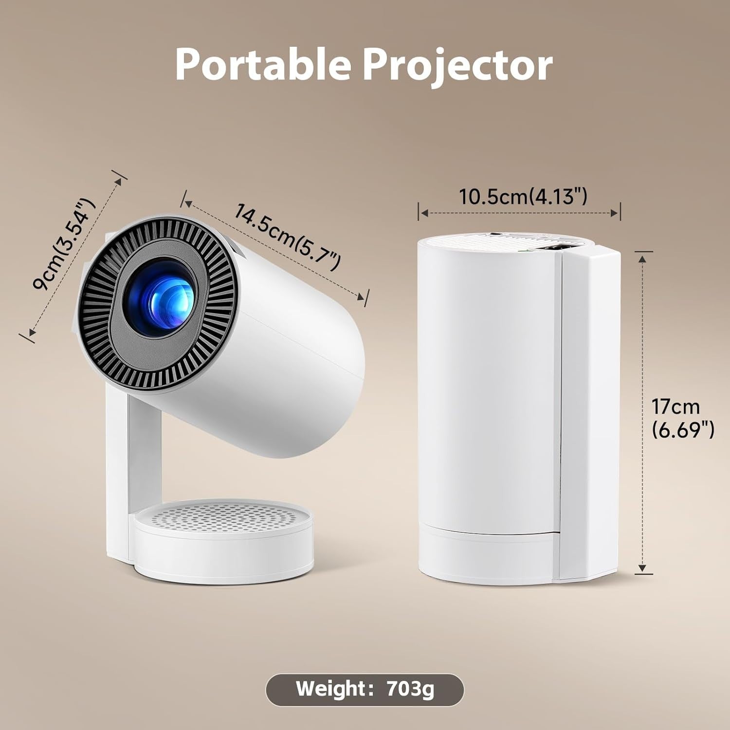 4K Smart Mini Projector 1080P Android 13 WiFi 6 360° Portable
