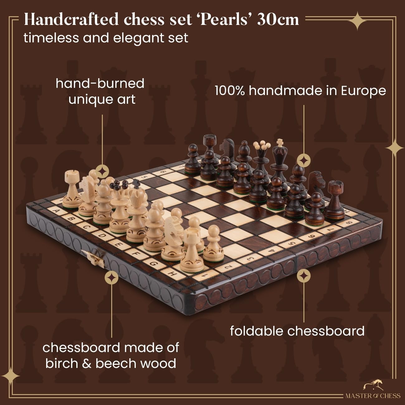 Handcrafted 30cm Wooden Chess Set | Portable Foldable Board | Classic Travel Gam