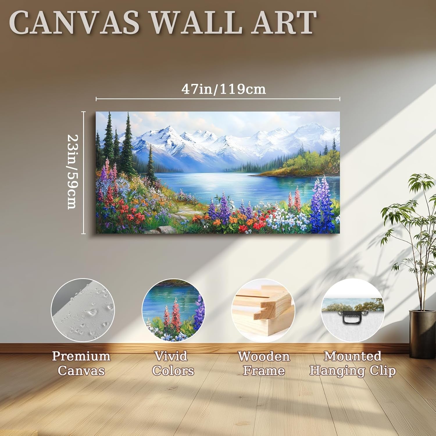 Large Landscape Canvas Wall Art Mountain Lake Floral Print XXL Modern Home Decor
