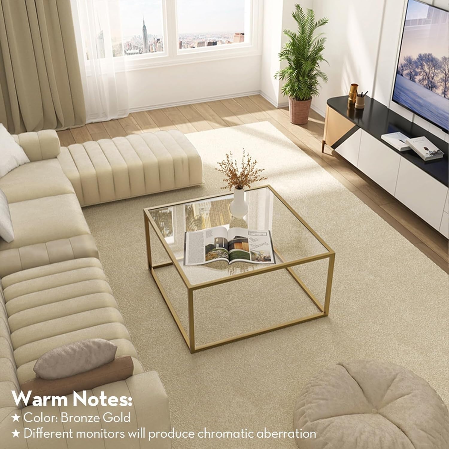 Modern Glass Coffee Table Gold Frame – Small Space Square 68x68x40cm