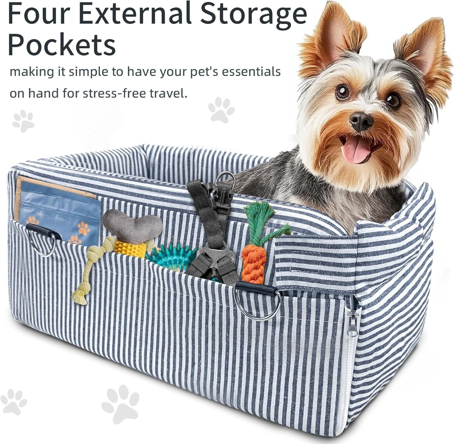 Dog Car Seat Small Dog Booster Console Seat Safety Belt Storage Pocket