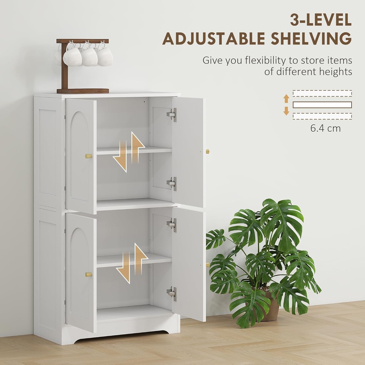 White 4 Door Kitchen Cupboard Freestanding Cabinet with Adjustable Shelves 110cm
