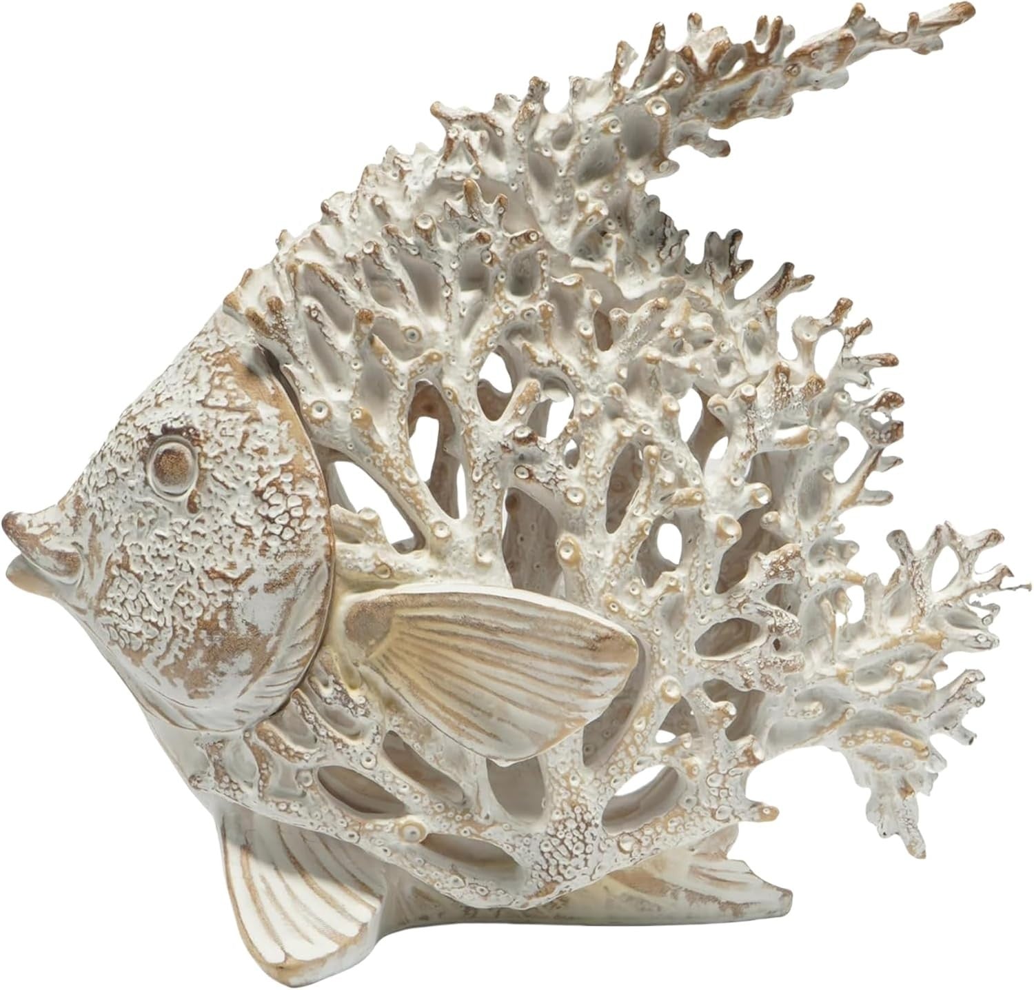 Coastal Coral Reef Angelfish Sculpture • White Resin Ornament • Beach Style