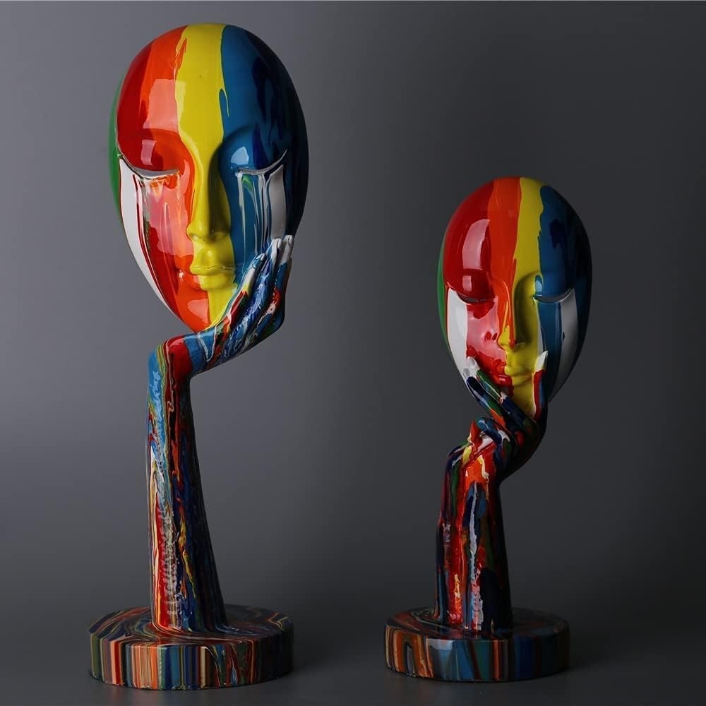 Colorful Abstract Woman Face Sculpture • Modern Resin Art Decor Statue