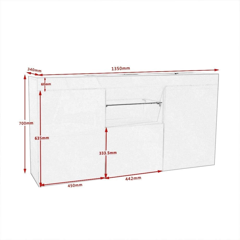 Black Gloss TV Cabinet Sideboard with LED Lights Storage Unit 134cm