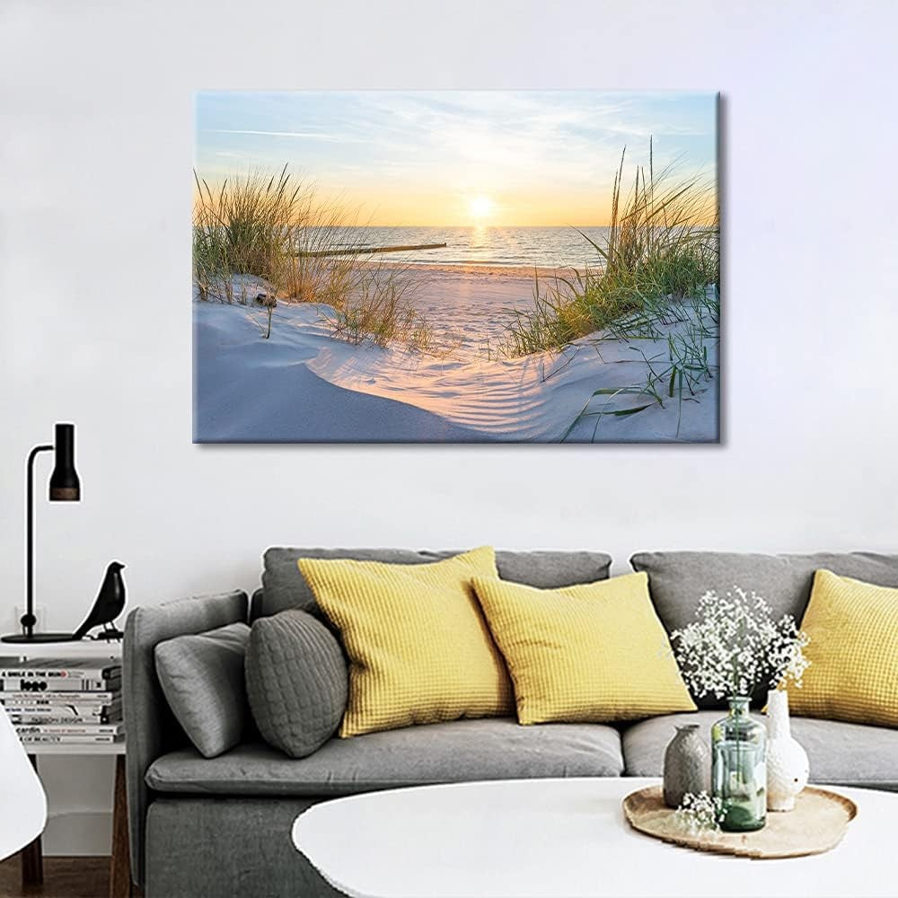 Framed Beach Sunrise Canvas Wall Art 24x16in Seaside Print